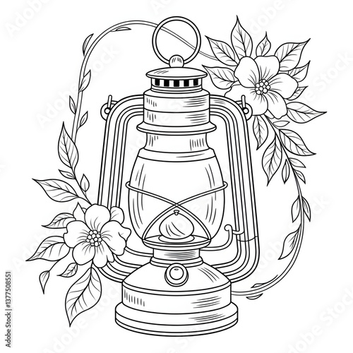 vintage oil lamp vector illustration