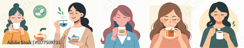 vector set of a woman drinking