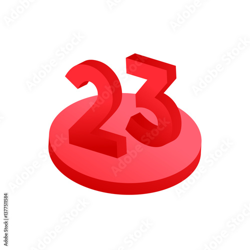 23 Number, 3D number, 3D illustration on white background with reflection, Isolated 3d numbers for compositions number 23