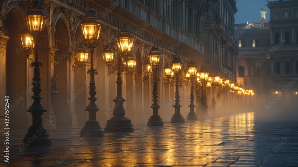 Fototapeta premium Foggy Venetian Alleyway at Night