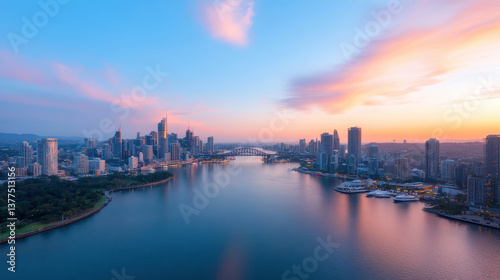 Wallpaper Mural stunning waterfront cityscape featuring illuminated buildings and serene river at sunset Torontodigital.ca