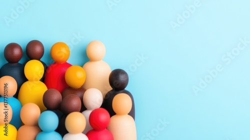 Diverse Group of Colorful People Figures on Blue Background Representing Community Diversity