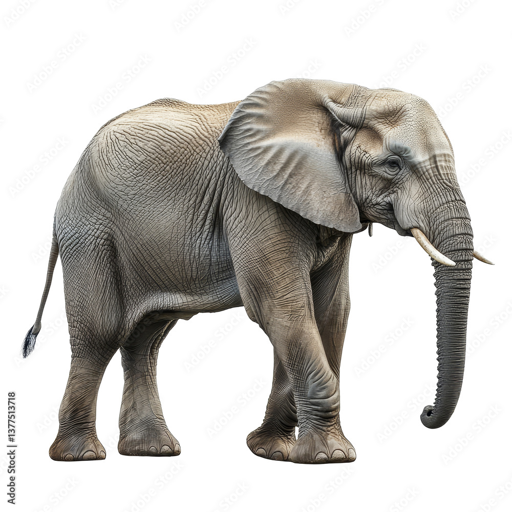 Obraz premium This incredible elephant is captured in a side view, revealing its impressive size and distinct features, Elephant side view transparent background
