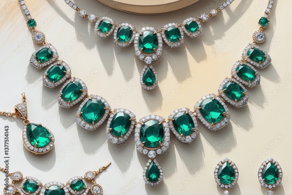 Emerald and Diamond Jewelry Set Exquisite Necklaces Earrings and Bracelet Emerald and Diamond Jewelry Set Exquisite Necklaces Earrings and Bracelet