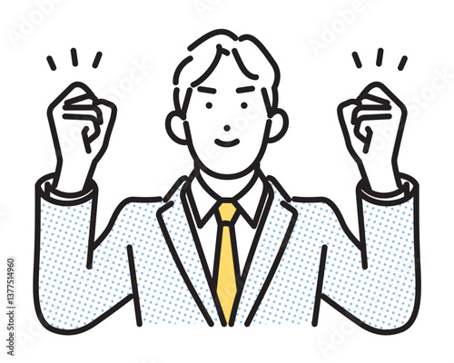 シンプル　イラスト　ガッツポーズをするビジネスマンの男性 人物