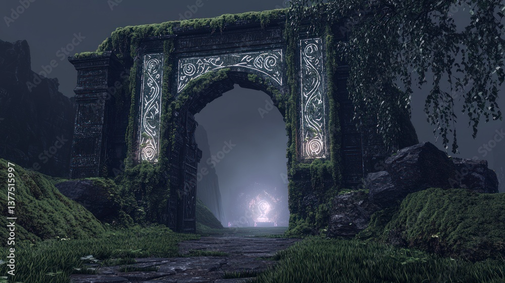 Obraz premium Enigmatic Moss-Covered Archway A Mysterious Gateway to the Unknown