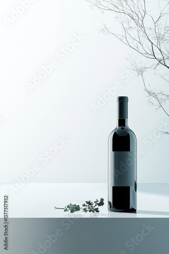 Minimalistic and graphic composition with a bottle of wine