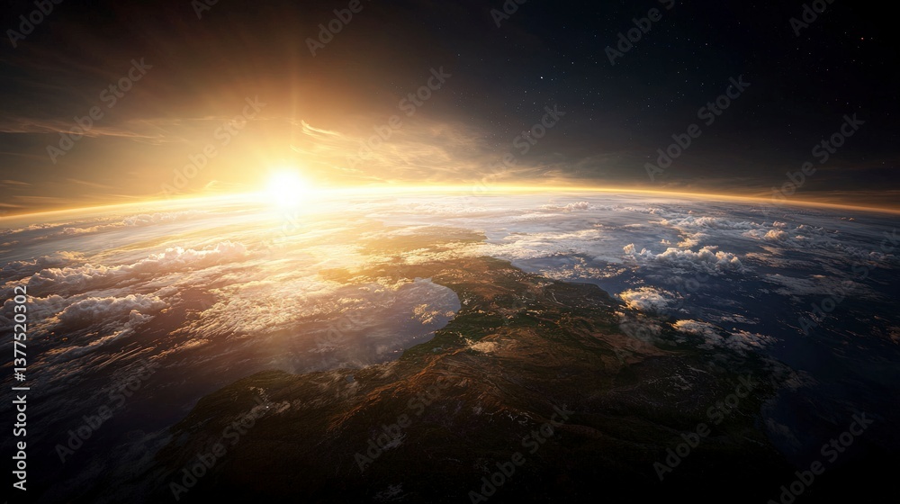 Fototapeta premium Stunning Sunrise Over Earth A Breathtaking View from Space