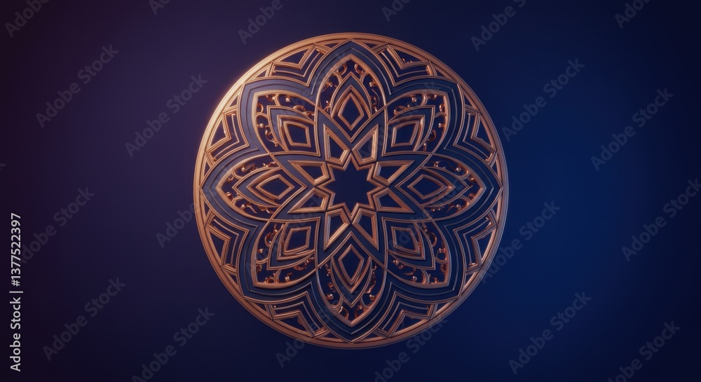 Intricate 3D Render of a Circular Mandala Design with Copper and Blue Hues Elegantly Detailed Geometric Pattern Intricate 3D Render of a Circular Mandala Design with Copper and Blue Hues Elegantly Detailed Geometric Pattern