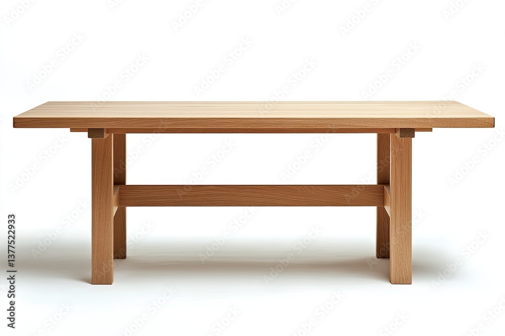 Simple rectangular wooden dining table. Clean lines and minimalist design. Solid wood construction Simple rectangular wooden dining table. Clean lines and minimalist design. Solid wood construction