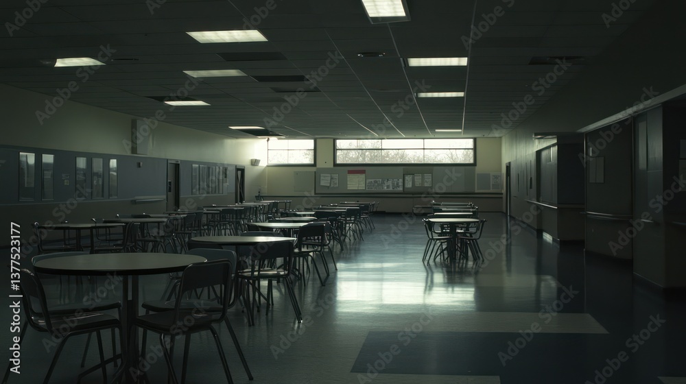 Empty school cafeteria at dusk Empty school cafeteria at dusk