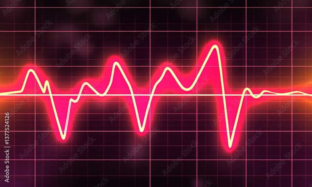 Vibrant neon heartbeat waveform displayed on a digital grid, showcasing rhythm and energy Vibrant neon heartbeat waveform displayed on a digital grid, showcasing rhythm and energy