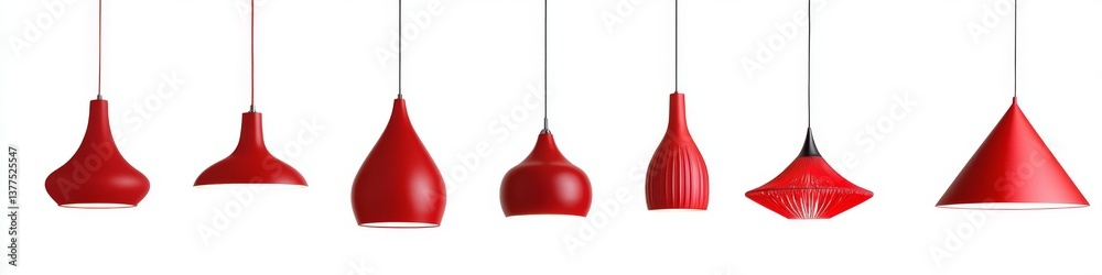 Fototapeta premium Red Pendant Lamps Against White Background (3)