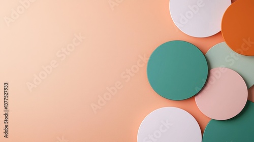 Wallpaper Mural Colorful Geometric Circular Shapes on Soft Peach Background Torontodigital.ca