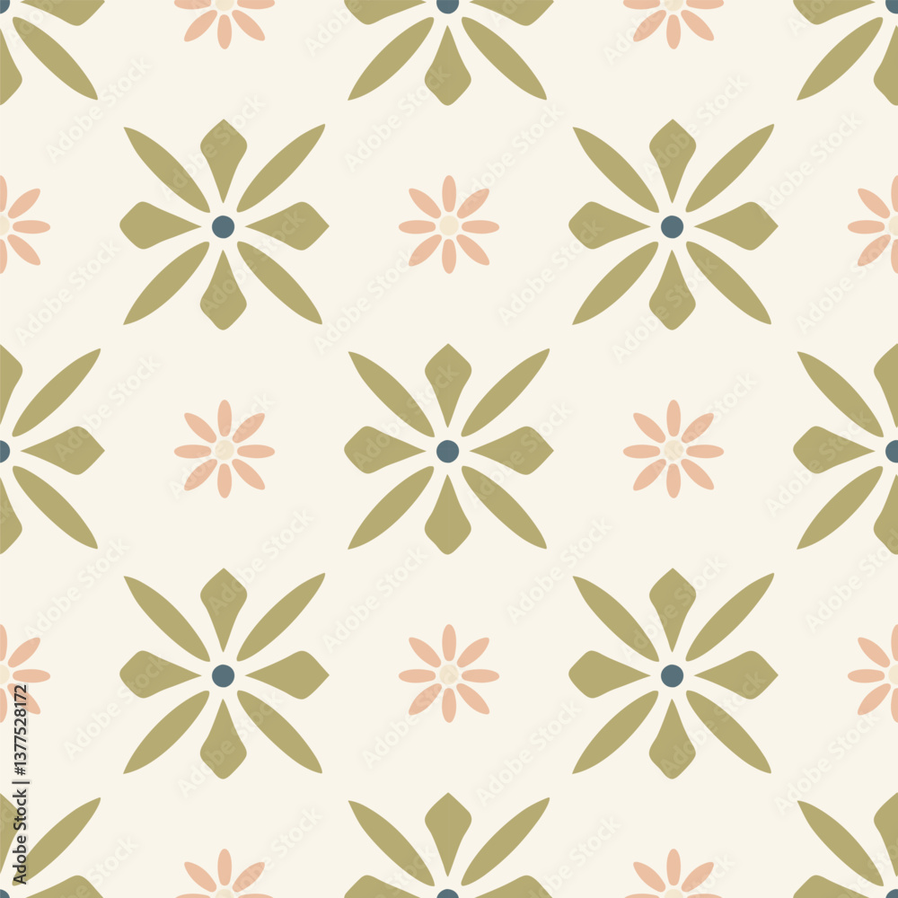 Geometric Olive Green Flower Pattern. Seasonal texture, perfect for textile, wrapping paper or print designs. Geometric Olive Green Flower Pattern. Seasonal texture, perfect for textile, wrapping paper or print designs.