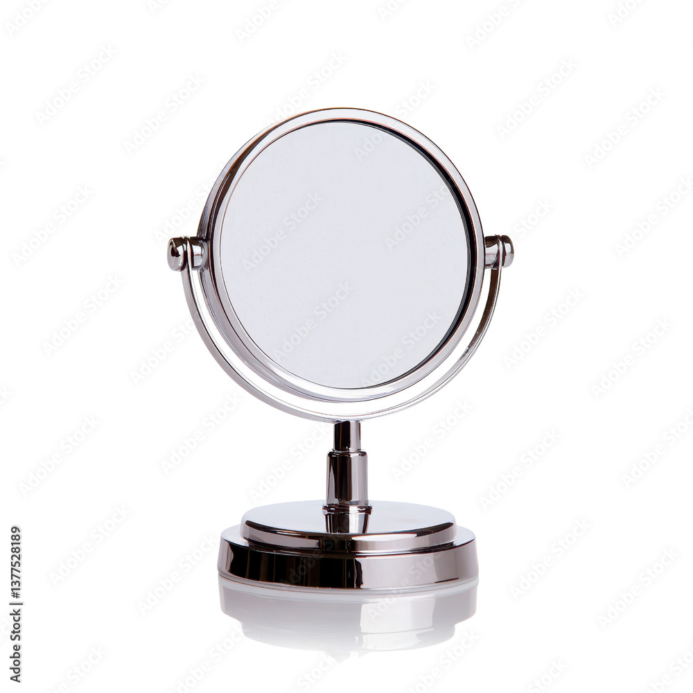 Vanity mirror with a sleek silver design on a transparent background. Vanity mirror with a sleek silver design on a transparent background.