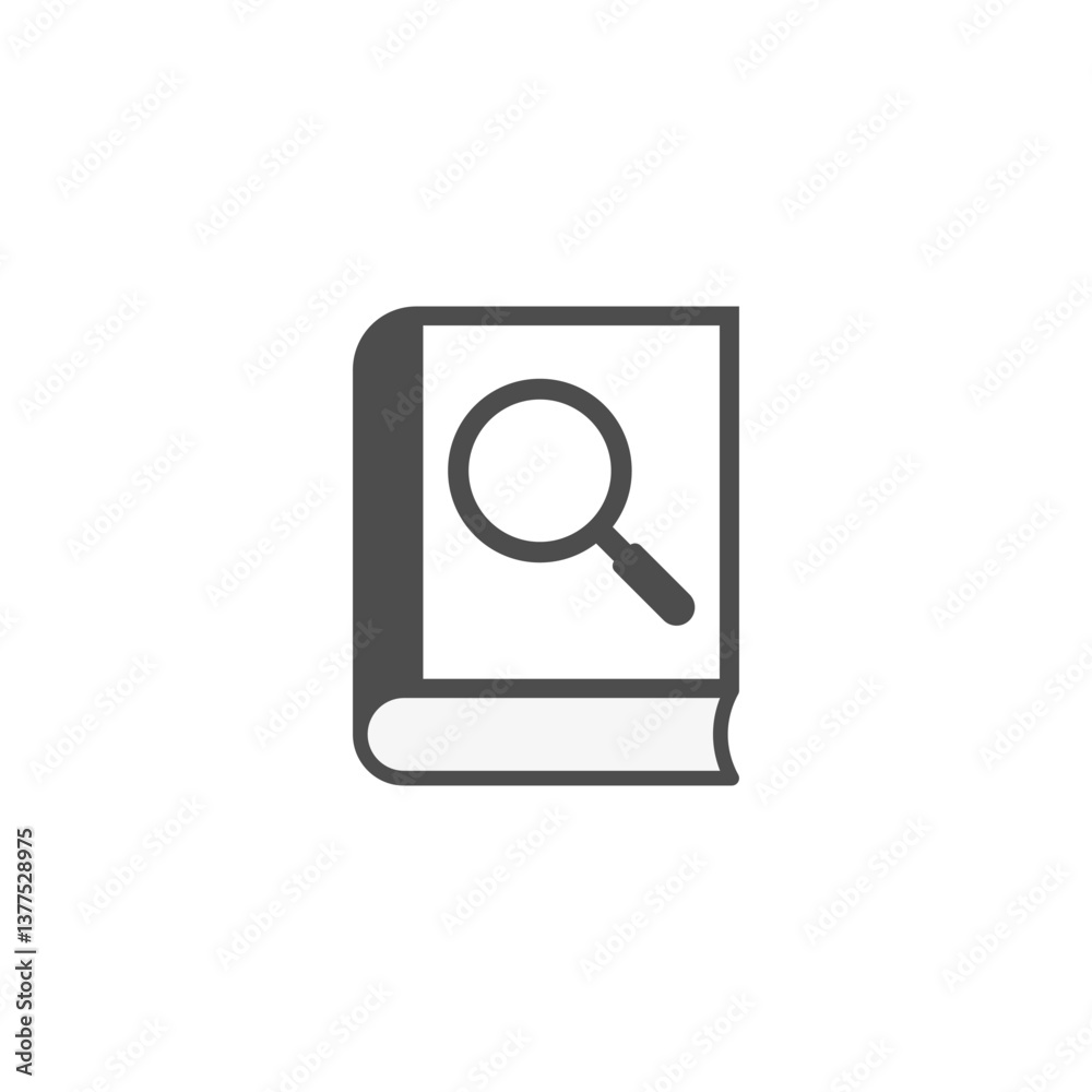 Book with magnifying glass icon. Outline vector illustration on white background. Book with magnifying glass icon. Outline vector illustration on white background.