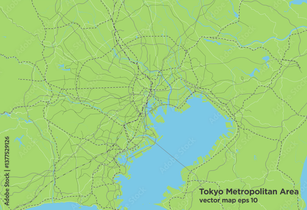 Fototapeta premium 日本の首都圏のシンプルな緑色のロードマップ