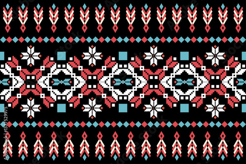 Geometric, seamless,pixel traditional ethnic, thai pattern, fabric pattern for textiles, rugs, wallpaper, clothing, sarong, batik, print, background, cover, illustration