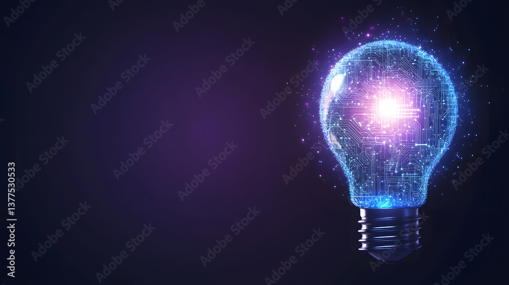 A glowing light bulb with an intricate circuit pattern inside, symbolizing innovation, technology, and the fusion of creativity with science.
A glowing light bulb with an intricate circuit pattern inside, symbolizing innovation, technology, and the fusion of creativity with science.