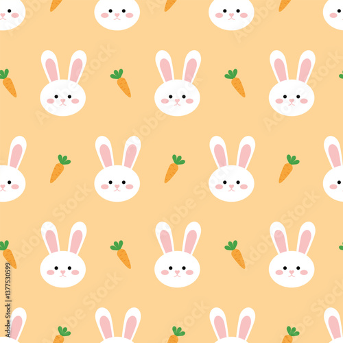 Seamless vector pattern with cute white rabbits and carrots