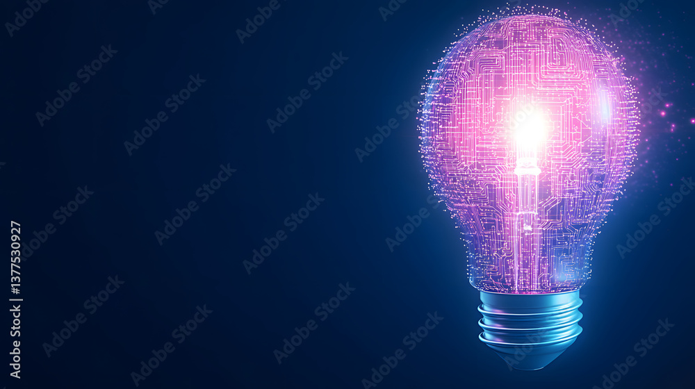 A glowing light bulb with an intricate circuit pattern inside, symbolizing innovation, technology, and the fusion of creativity with science.
A glowing light bulb with an intricate circuit pattern inside, symbolizing innovation, technology, and the fusion of creativity with science.