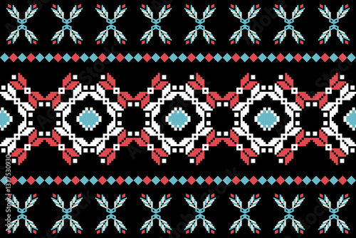 Geometric, seamless,pixel traditional ethnic, thai pattern, fabric pattern for textiles, rugs, wallpaper, clothing, sarong, batik, print, background, cover, illustration