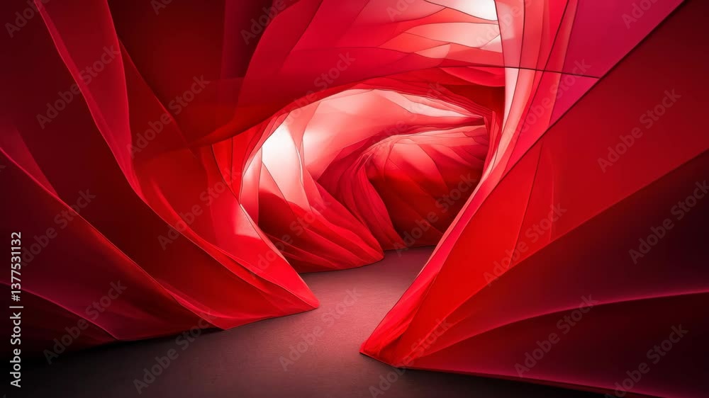 Exploring the enchanting curves and shapes of a vibrant red cave formation
