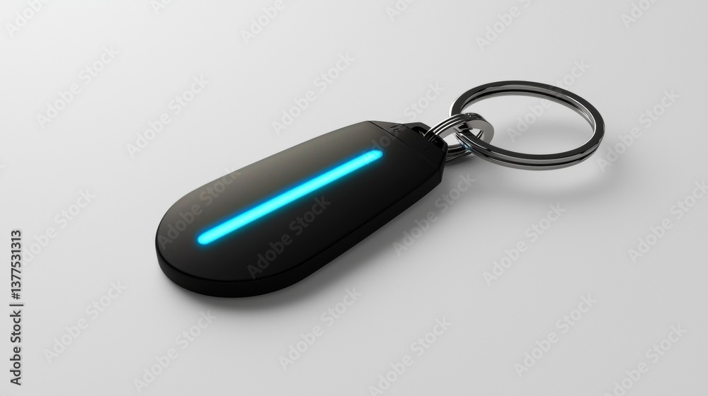 Key finder device with a glowing blue line on a minimalistic surface in a well-lit space Key finder device with a glowing blue line on a minimalistic surface in a well-lit space