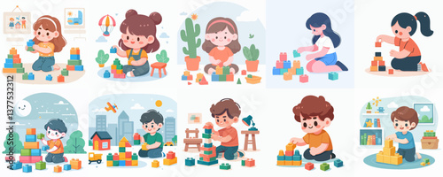 Vector collection of a child playing
