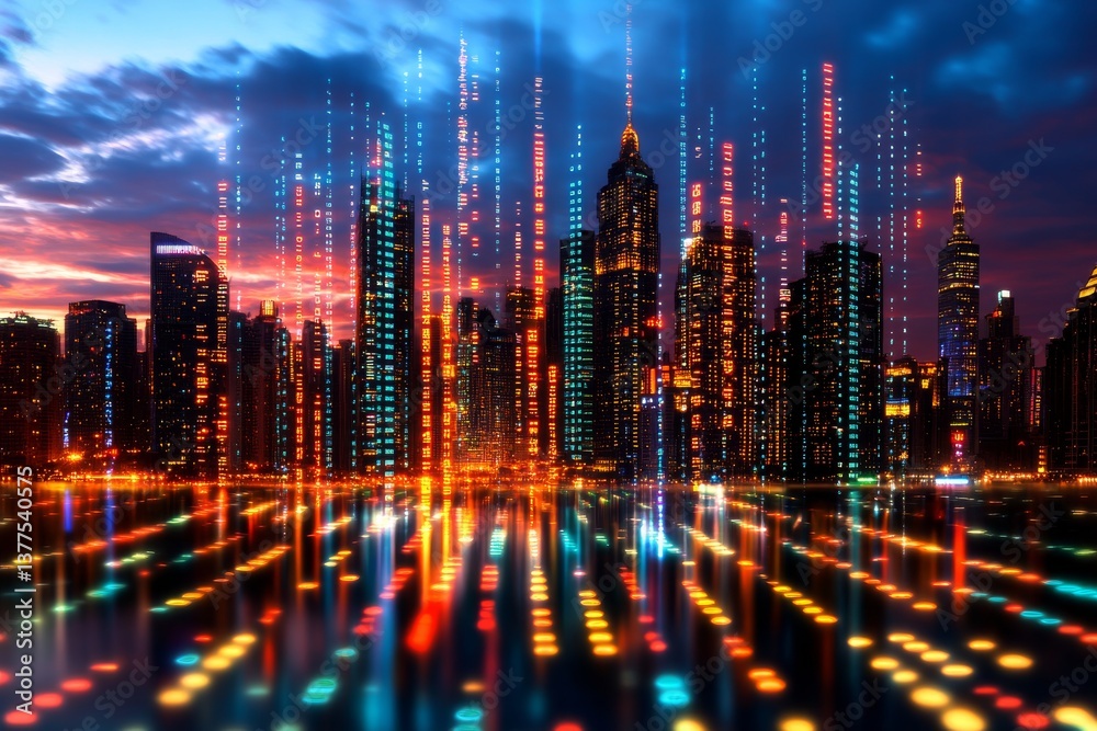 Fototapeta premium A bustling modern cityscape at dawn. Generative AI