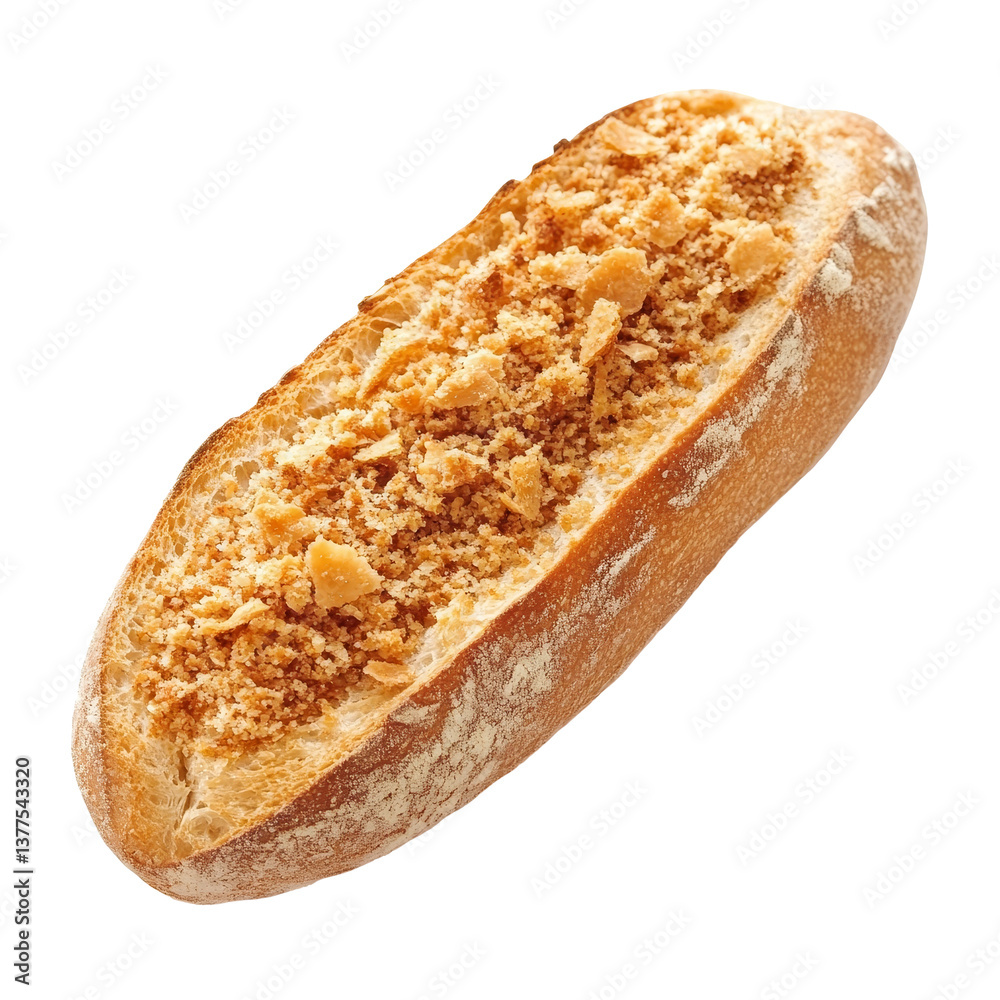 Freshly baked baguette with crispy crumbs isolated against a clean background ready for delicious meals, Fresh Baguette with Crispy Crumbs Isolated isolated on transparent background Freshly baked baguette with crispy crumbs isolated against a clean background ready for delicious meals, Fresh Baguette with Crispy Crumbs Isolated isolated on transparent background