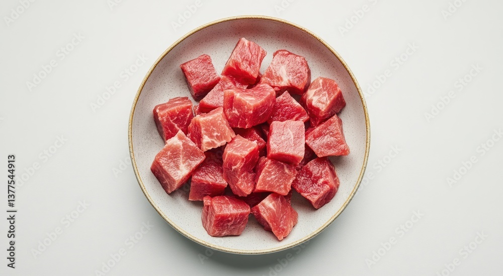 Cubed meat in a dish