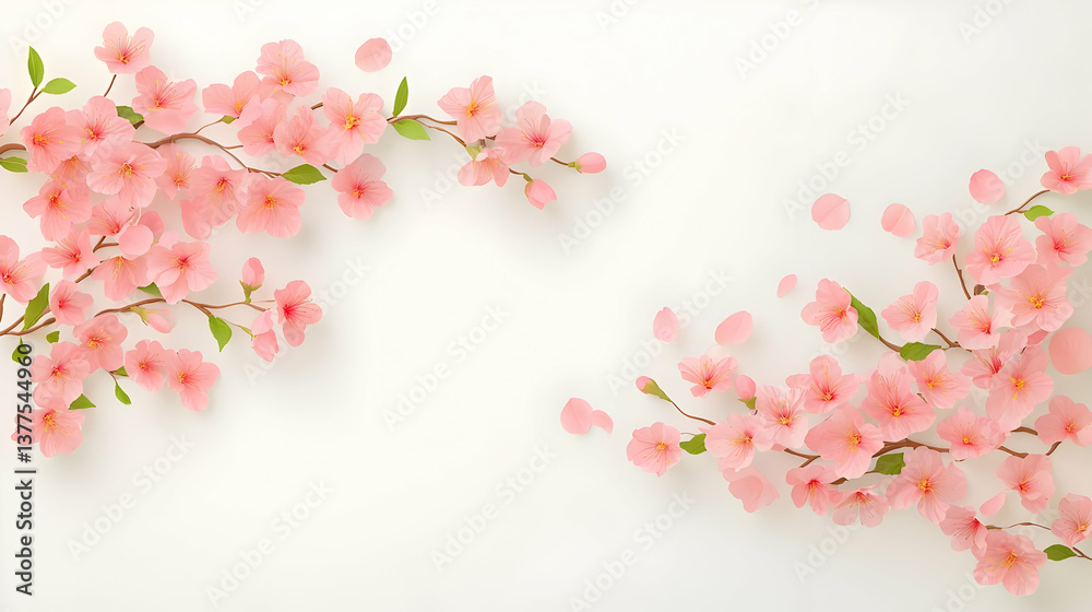 Delicate Cherry Blossom Branches in Soft Pink Flat Lay Arrangement Delicate Cherry Blossom Branches in Soft Pink Flat Lay Arrangement