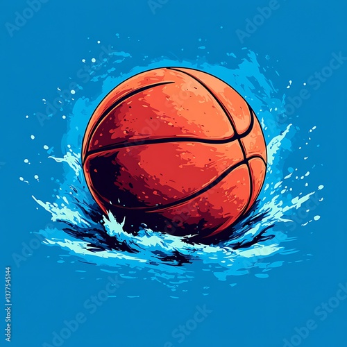 Basketball Splash with Blue Background.