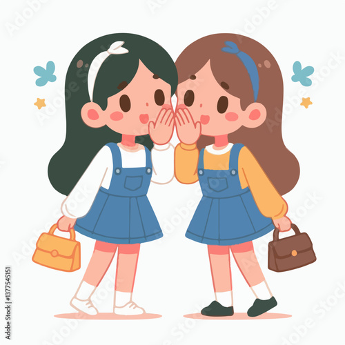 Vector collection of two girls whispering