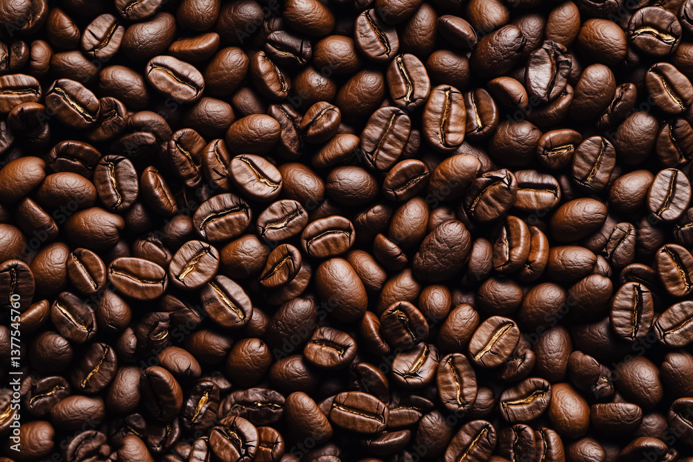 Naklejka premium top view background of roasted aromatic coffee beans
