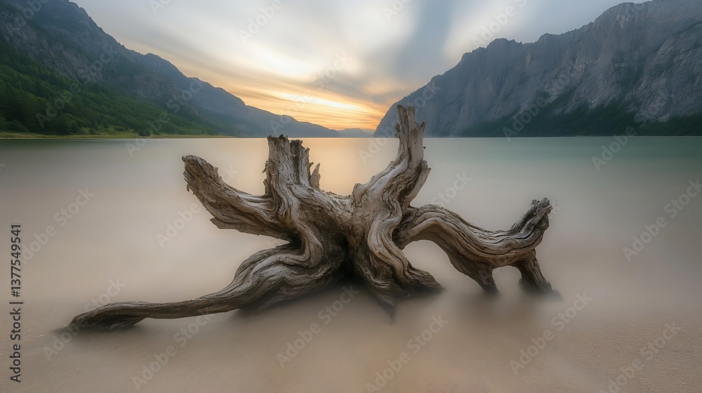 Fototapeta premium Sunrise Lake Driftwood Alps.