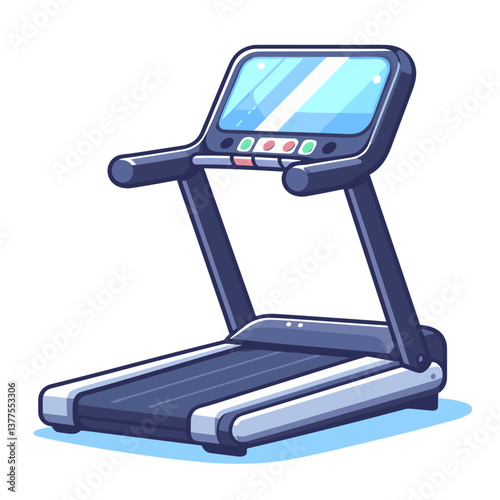 Vector blue treadmill exercise machine in modern design. Ideal for fitness center advertising, workout equipment illustrations and health lifestyle concepts.