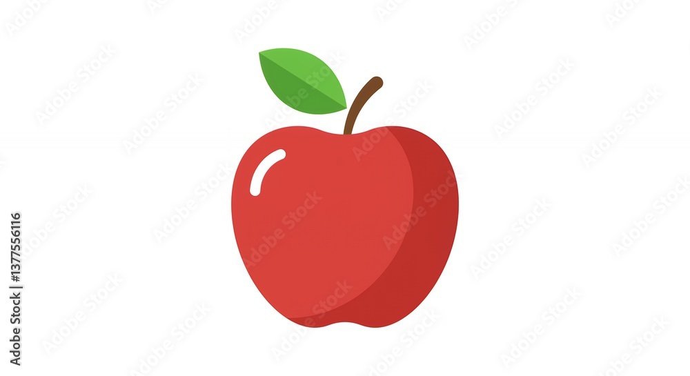 Isolated Red Apple with Green Leaf Fresh Fruit Illustration Healthy Diet