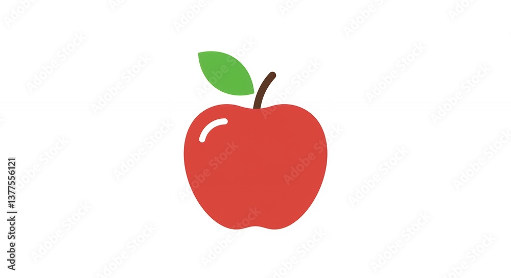Red Apple Icon with Green Leaf on White Background Simple Design Red Apple Icon with Green Leaf on White Background Simple Design