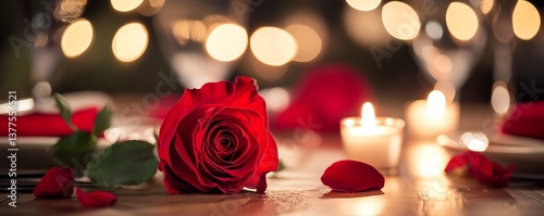 A romantic Valentine s Day dinner with candles and roses