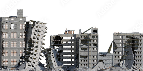 Fotografie Building destroyed by the war, Ruined City after earthquake with isolated on transparent background