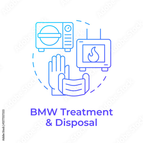 Biomedical waste treatment and disposal blue gradient concept icon. Incineration, autoclaving. Round shape line illustration. Abstract idea. Graphic design. Easy to use in presentation, article