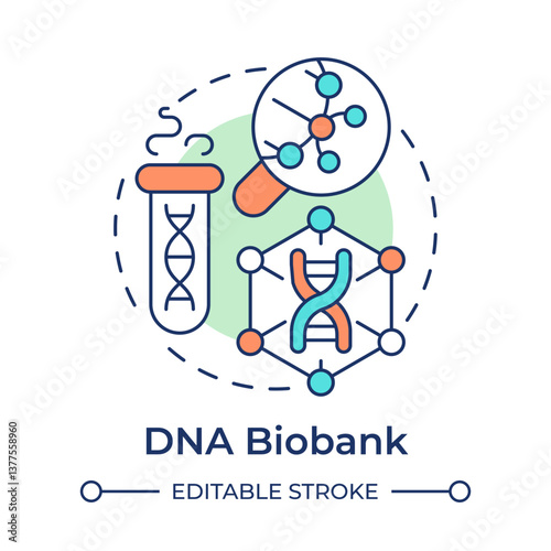 DNA biobanks multi color concept icon. Human genetic materials storage. Genome scientific research methods. Round shape line illustration. Abstract idea. Graphic design. Easy to use in article