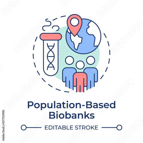 Population based biobanks multi color concept icon. Collect biological samples. Biorepository classification. Round shape line illustration. Abstract idea. Graphic design. Easy to use in article