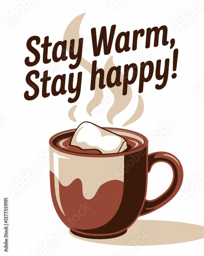 Cozy Cocoa Illustration: Stay Warm and Happy with Hot Chocolate and Marshmallow in a Cute Mug, Perfect for Winter Vibes