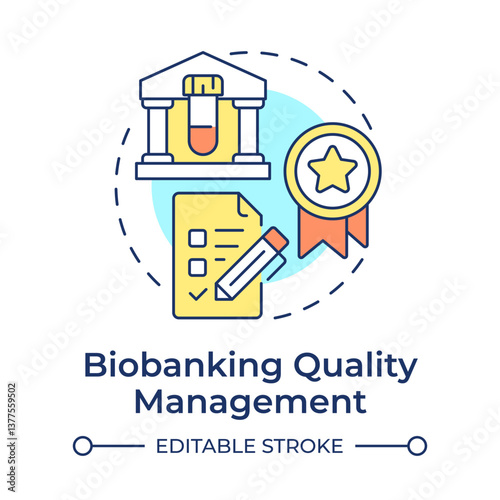 Biobanking quality management multi color concept icon. Control of specimens processing. Biorepository benefit. Round shape line illustration. Abstract idea. Graphic design. Easy to use in article