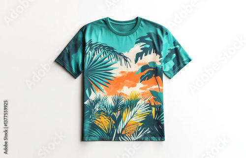 Green t-shirt with nature art design mockup