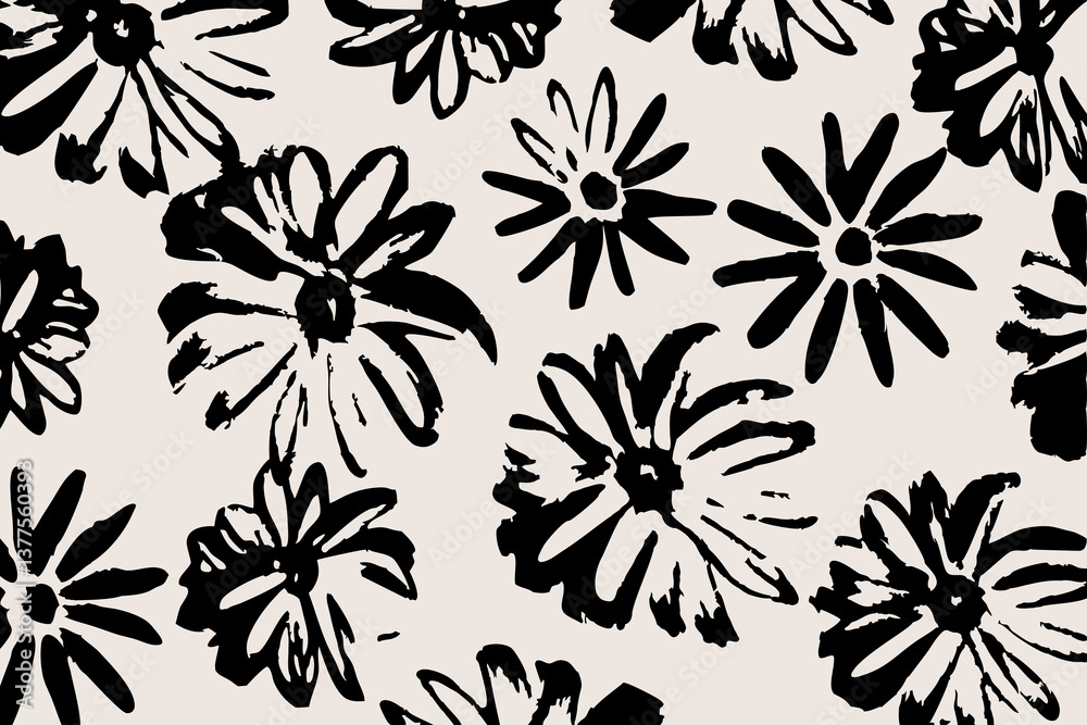 Fototapeta premium Bold black and white expressive floral background. Design illustration for decoration, wall decor, wallpaper, cover, banner.